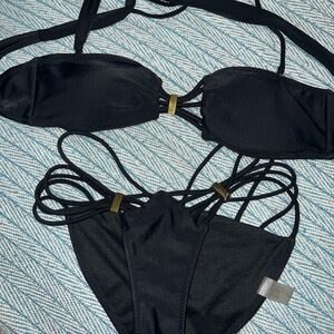 Black Bikini Set with Gold Accents